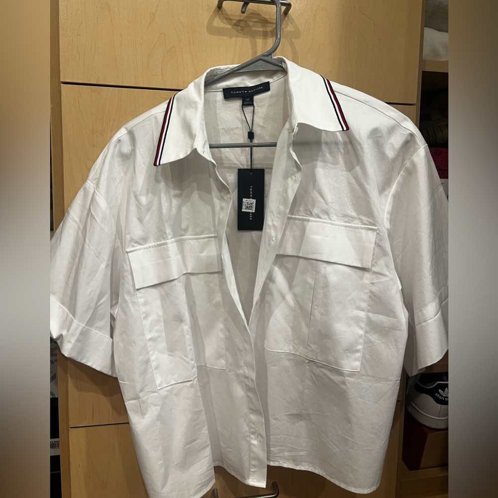 Women's Cotton Button-Front Cropped Shirt